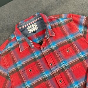 Flag & Anthem Flannel Shirt Mens XL Red Plaid Long Sleeve Cotton Button Up